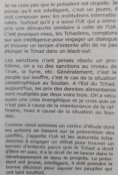 L'union africaine et le Tchad doivent dialoguer sur une solution